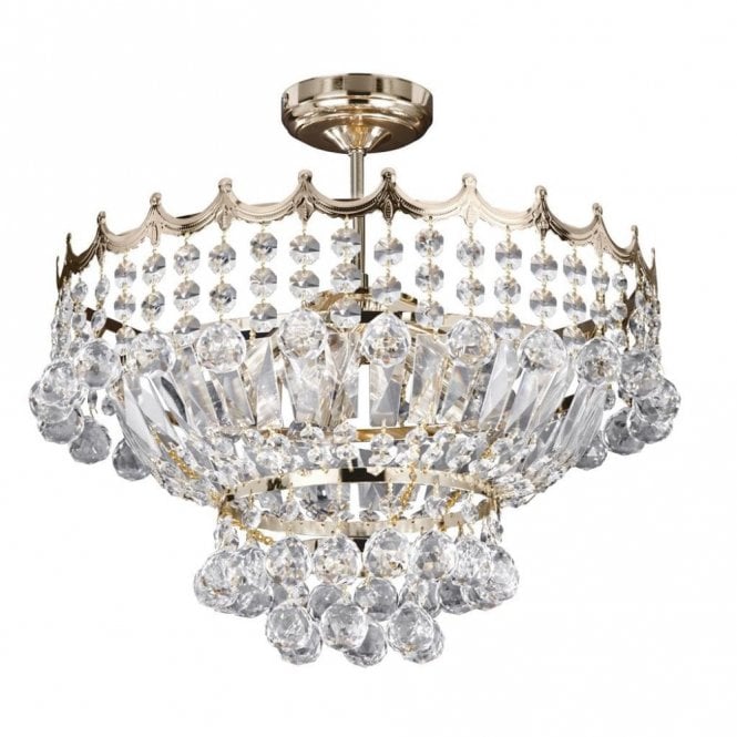 VERSAILLES GOLD SEMI FLUSH CRYSTAL CHANDELIER