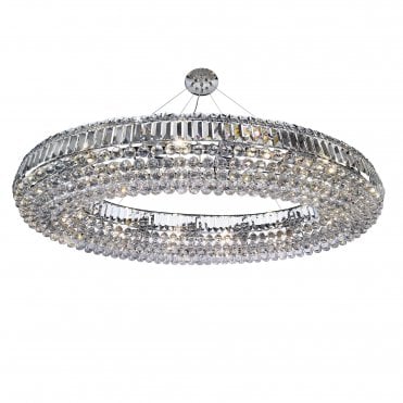 VESVIUS Extra Large Oval Chrome and K9 Crystal Ceiling Pendant 123cm