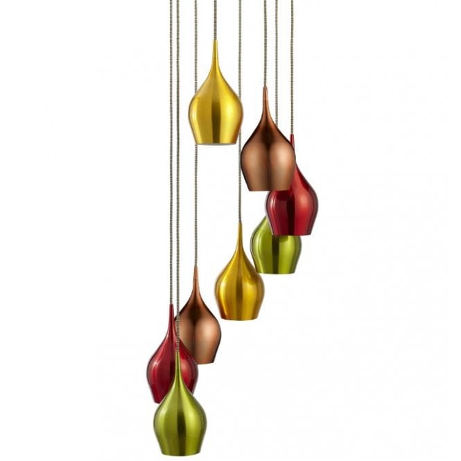 VIBRANT 8 light colourful spiral ceiling pendant