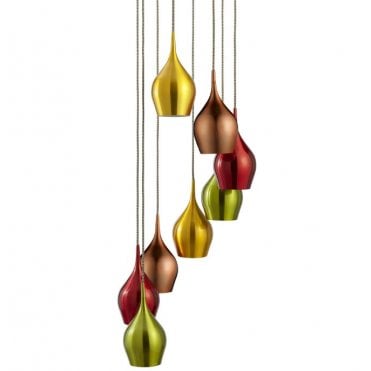 VIBRANT 8 light colourful spiral ceiling pendant