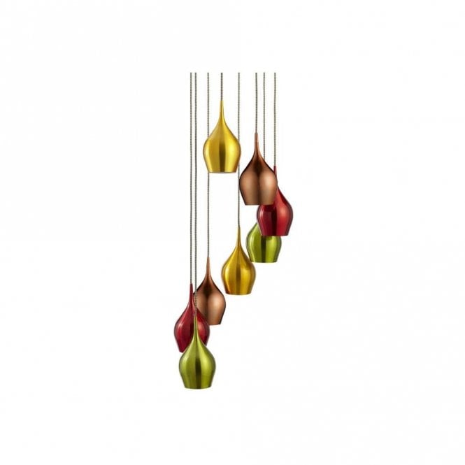 VIBRANT 8 light colourful spiral ceiling pendant