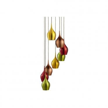 VIBRANT 8 light colourful spiral ceiling pendant