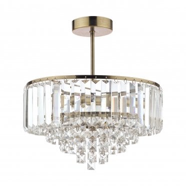 Vienna 3 Light Semi-Flush Crystal & Antique Brass