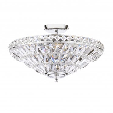 polished chrome & crystal semi-flush ceiling light