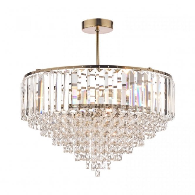 Vienna 5 Light Semi-Flush Ceiling Light Crystal & Antique Brass