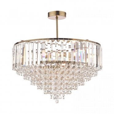 Vienna 5 Light Semi-Flush Ceiling Light Crystal & Antique Brass