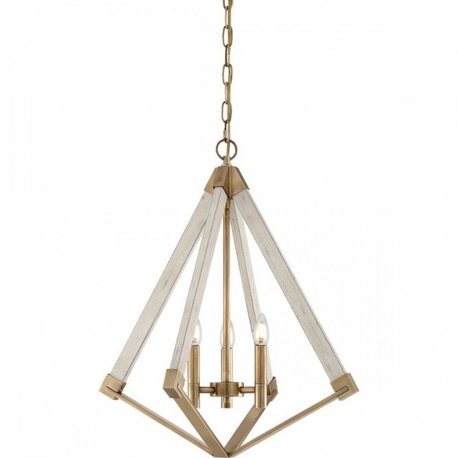 VIEW Point 3 Light Ceiling Pendant Chandelier Weathered Brass and Wood Finish