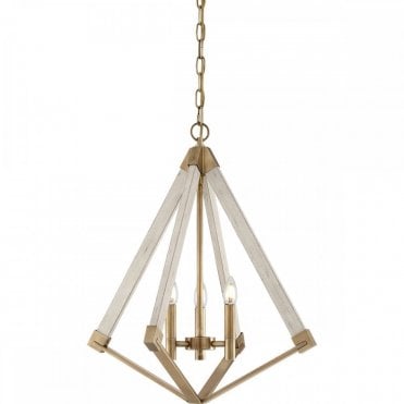 VIEW Point 3 Light Ceiling Pendant Chandelier Weathered Brass and Wood Finish