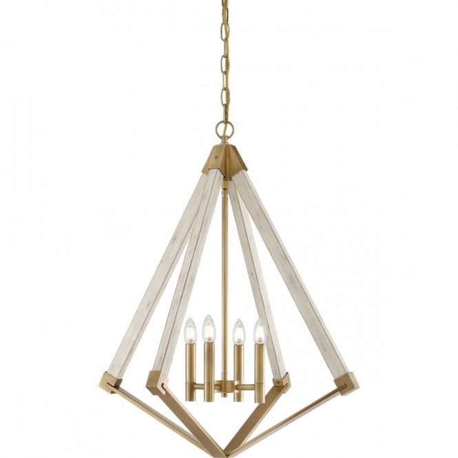 VIEW Point Diamond 4 Light Chandelier Weathered Brass and Wood Finish