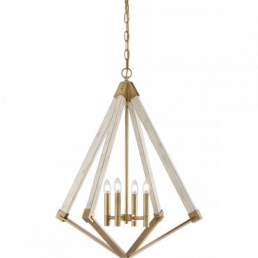 VIEW Point Diamond 4 Light Chandelier Weathered Brass and Wood Finish
