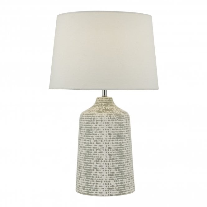 VONDRA Hand Glazed Ceramic Table Lamp White & Grey With Lamp Shade