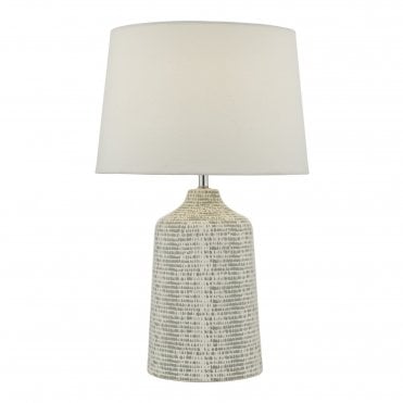 VONDRA Hand Glazed Ceramic Table Lamp White & Grey With Lamp Shade