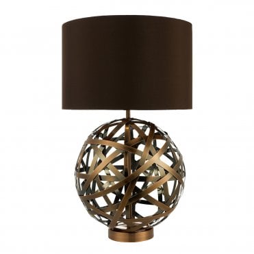 Table Lamp Antique Copper Ball Complete With Shade
