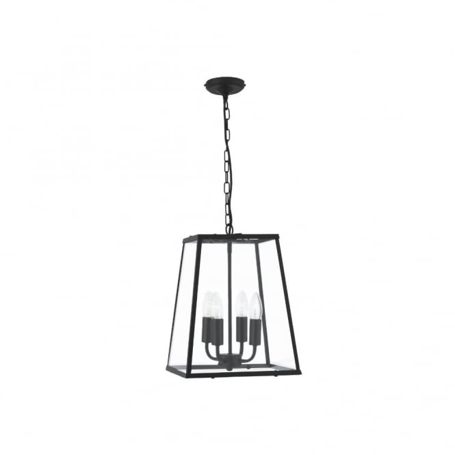 VOYAGER - 4 Light Ceiling Pendant Lantern Black With Glazed Panels