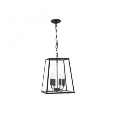 VOYAGER - 4 Light Ceiling Pendant Lantern Black With Glazed Panels