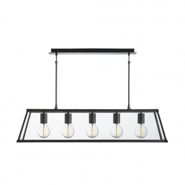 VOYAGER - 5 Light Lantern Bar Matt Black and Clear Glass