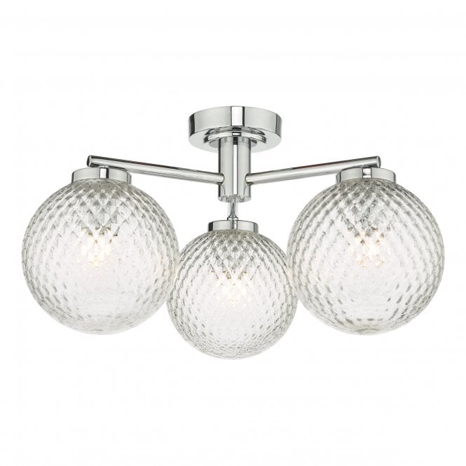 WAYNE 3 Light Semi Flush Ceiling Light Polished Chrome Glass Bathroom IP44