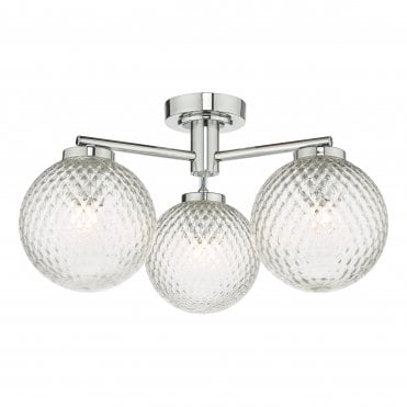 3 Light Semi Flush Ceiling Light Polished Chrome Glass Bathroom IP44