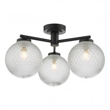 Matte black bathroom light 3 textured glass shades 