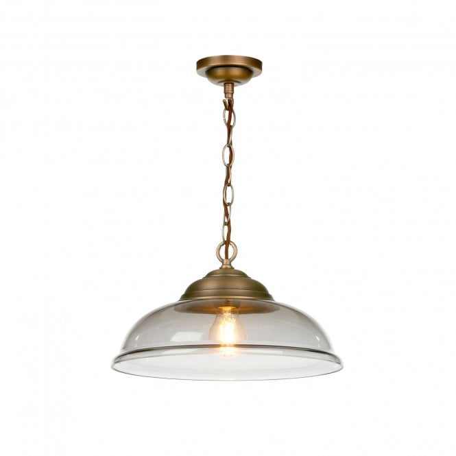 WEBSTER 1 Light Pendant in Antique Brass with Smoked Glass Shade