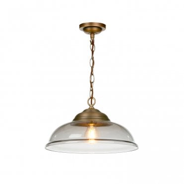WEBSTER 1 Light Pendant in Antique Brass with Smoked Glass Shade