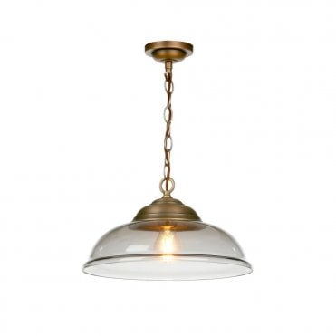 WEBSTER 1 Light Pendant in Antique Brass with Smoked Glass Shade