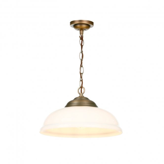 WEBSTER 1 Light Pendant in Antique Brass with White Glass Shade