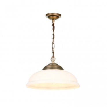 WEBSTER 1 Light Pendant in Antique Brass with White Glass Shade