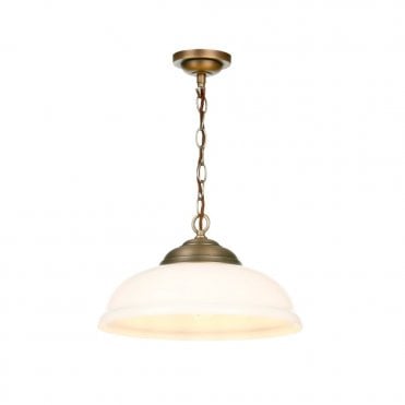 WEBSTER 1 Light Pendant in Antique Brass with White Glass Shade