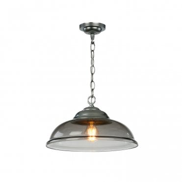 WEBSTER 1 Light Pendant in Chrome with Smoked Glass Shade