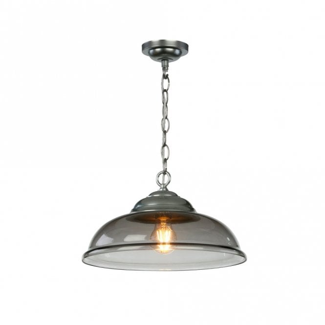 WEBSTER 1 Light Pendant in Chrome with Smoked Glass Shade