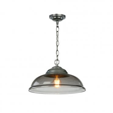WEBSTER 1 Light Pendant in Chrome with Smoked Glass Shade