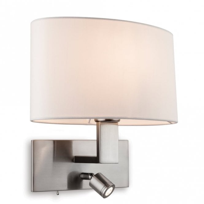 WEBSTER 2 Light Wall (Switched), Brushed Steel with Cream Shade