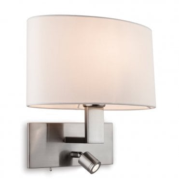 WEBSTER 2 Light Wall (Switched), Brushed Steel with Cream Shade