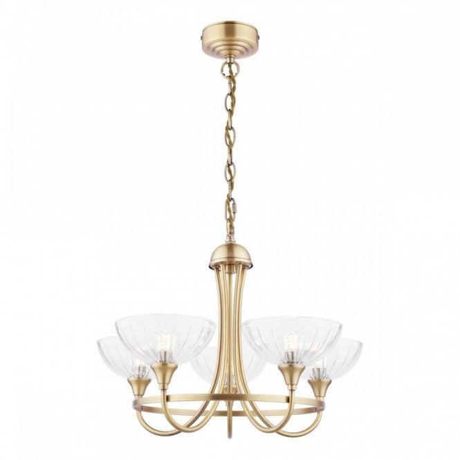 Wellham 5 Light Armed Pendant Antique Brass and Glass