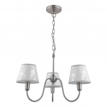 3 armed ceiling pendant in pewter with small champagne shades
