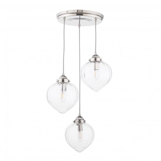 Whitham 3 Light Cluster Ceiling Pendant - Polished Nickel & Ribbed Glass