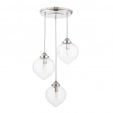 Whitham 3 Light Cluster Ceiling Pendant - Polished Nickel & Ribbed Glass