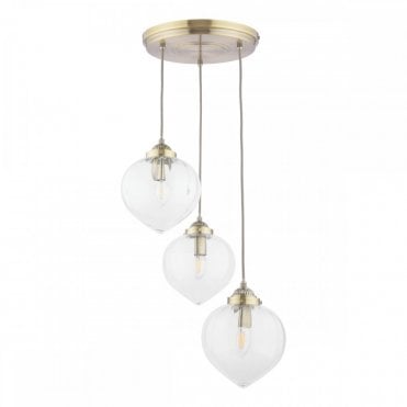 Traditional three light cluster pendant with fluted ribbed glass