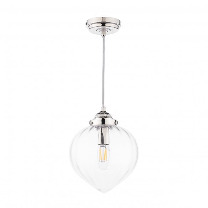 Whitham Ceiling Pendant - Polished Nickel and Ribbed Glass