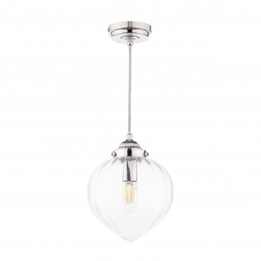 Whitham Ceiling Pendant - Polished Nickel and Ribbed Glass