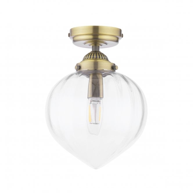 Whitham IP44 Bathroom Ceiling Light - Antique Brass and Ribbed Glass