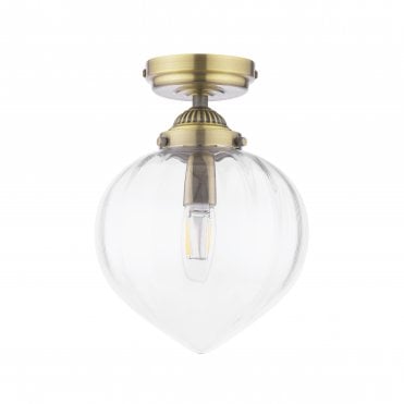 Whitham IP44 Bathroom Ceiling Light - Antique Brass and Ribbed Glass