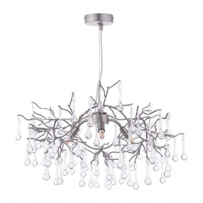 Willow 3 Light Pendant Satin Pewter with Crystal Droplets