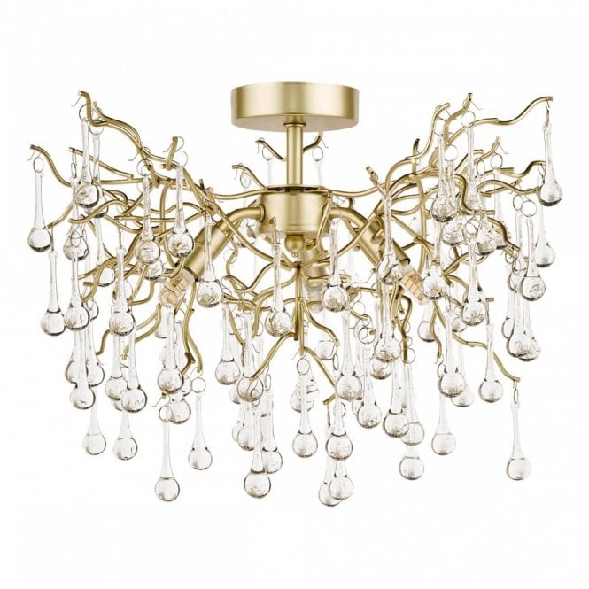 Willow 3 Light Semi-Flush Satin Champagne with Crystal Droplets