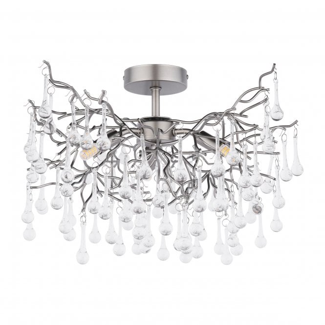 Willow 3 Light Semi-Flush Satin Pewter with Crystal Droplets