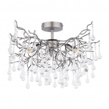satin pewter and crystal semi-flush ceiling light