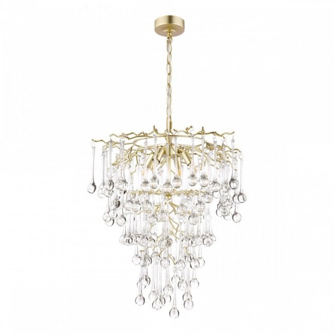 Willow 4 Light Pendant Satin Champagne with Crystal Droplets