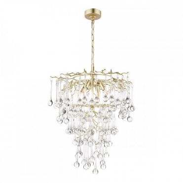 Willow 4 Light Pendant Satin Champagne with Crystal Droplets