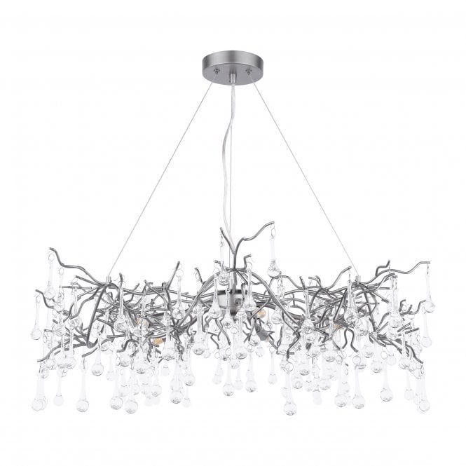 Willow 5 Light Pendant Satin Pewter with Crystal Droplets